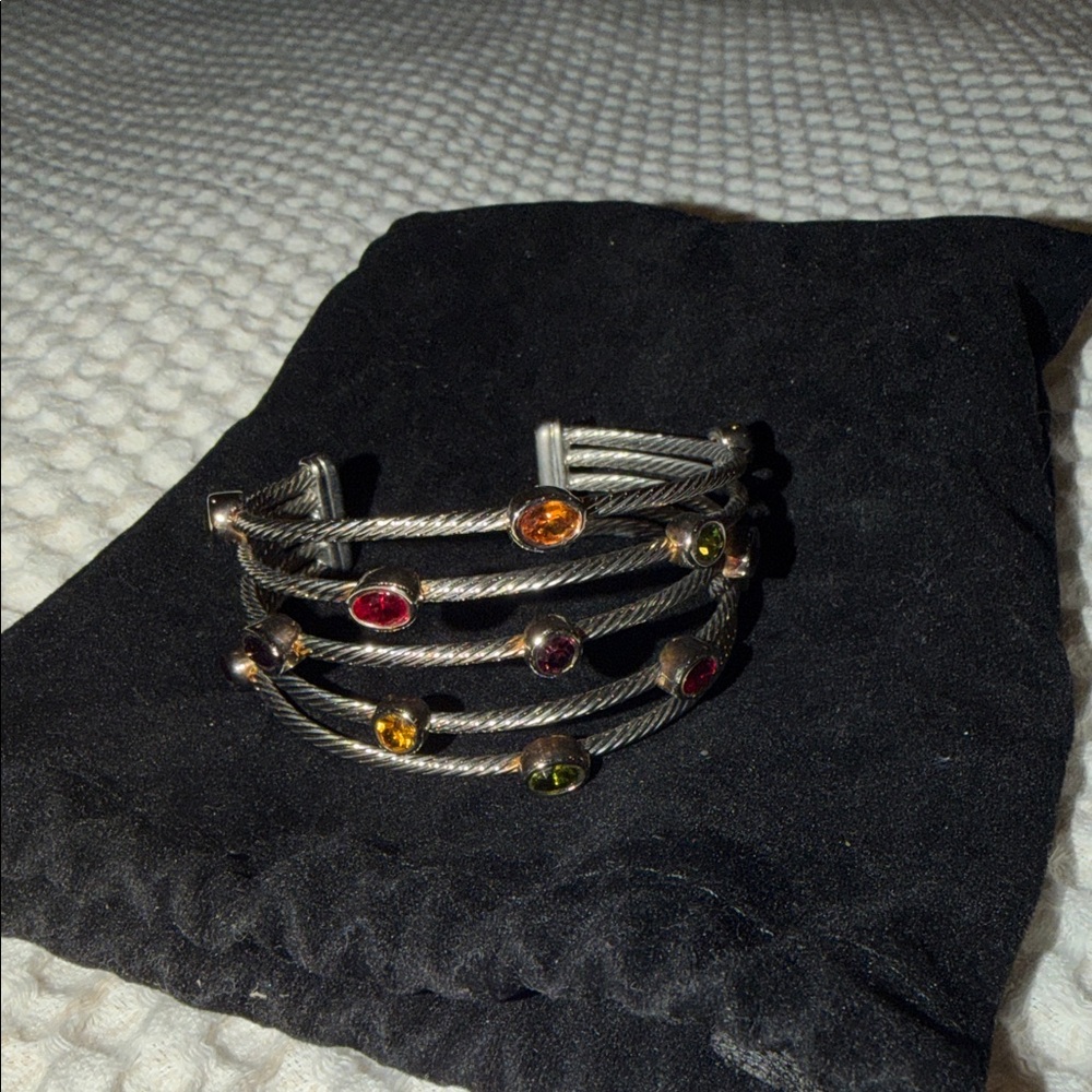 Elegant Multi-Stone Silver Cuff Bracelet